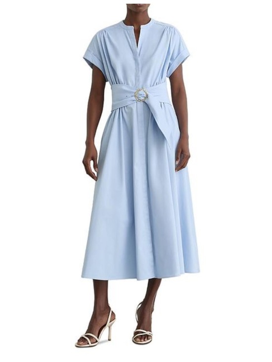 Reiss Dresses & Skirts - Reiss Sally Light Blue Midi Shirt Dress with Statement Waist